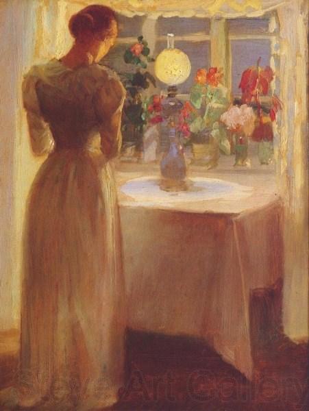 Anna Ancher Young Girl Before a Lit Lamp France oil painting art